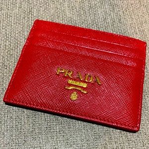 PRADA New Red Saffiano Leather Card Holder